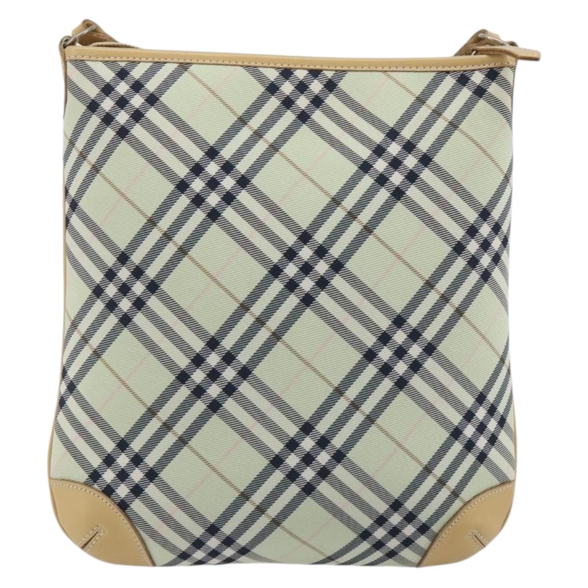 BURBERRY Nova Check Blue Label Shoulder Bag Nylon Green Silver Auth 195078A