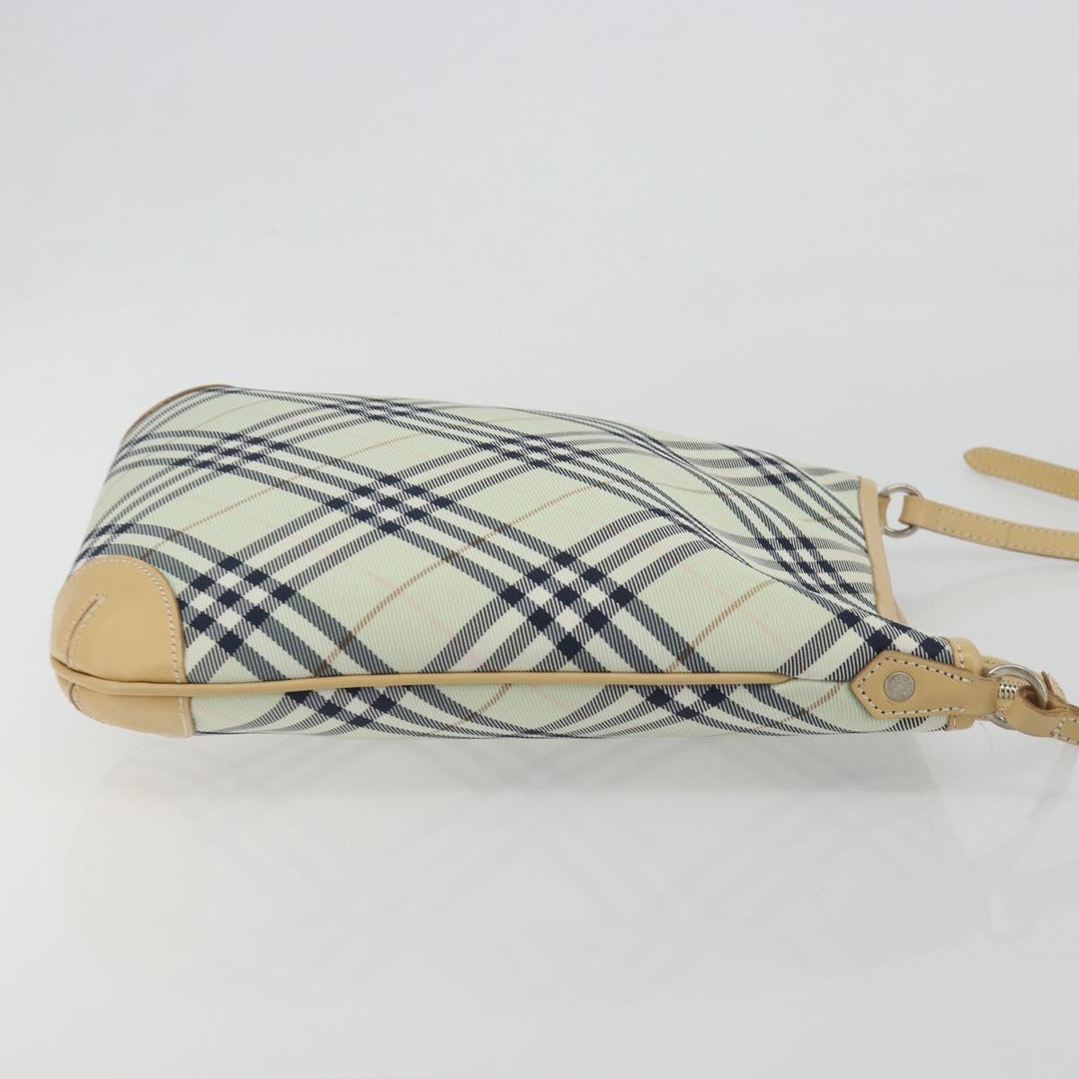 BURBERRY Nova Check Blue Label Shoulder Bag Nylon Green Silver Auth 195078A