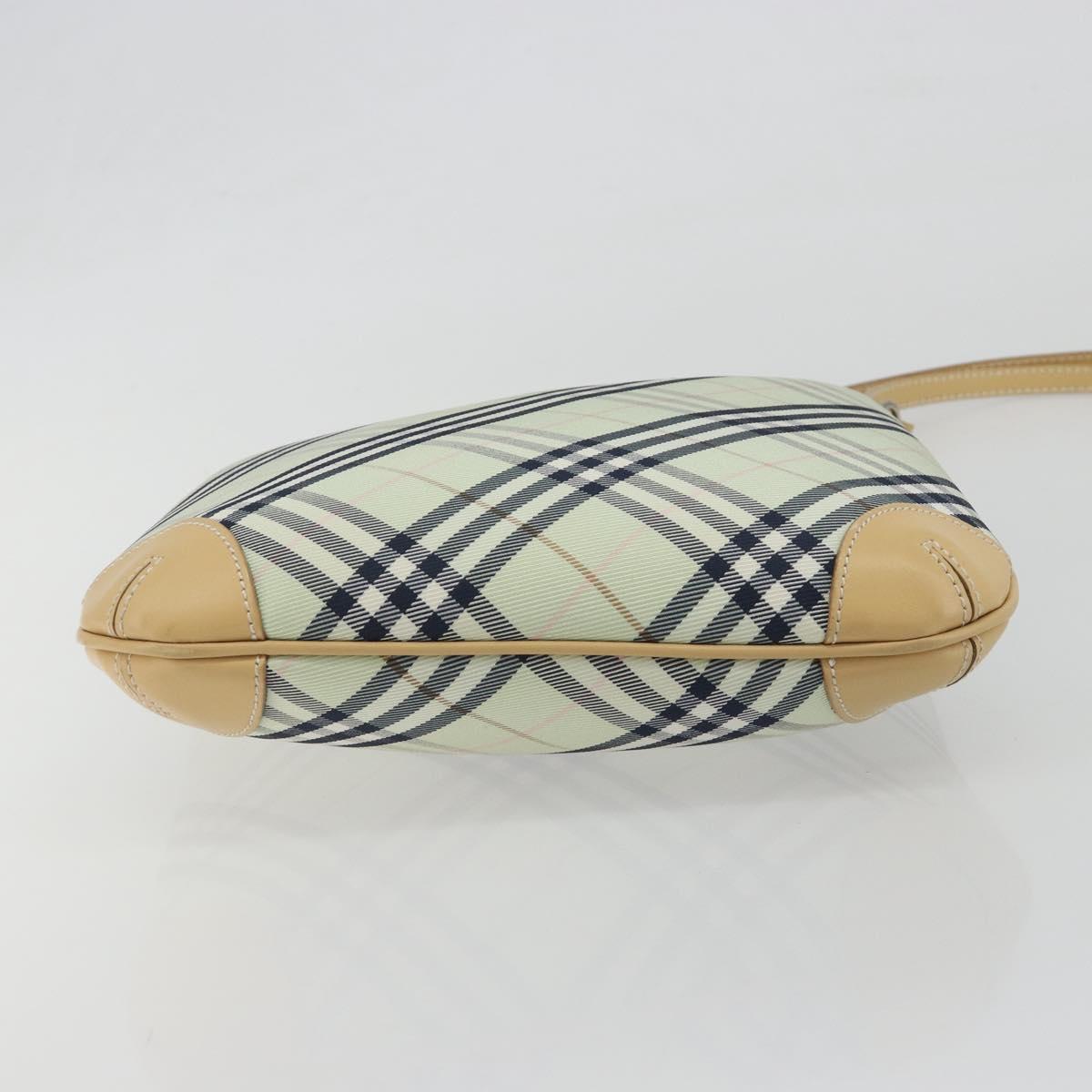 BURBERRY Nova Check Blue Label Shoulder Bag Nylon Green Silver Auth 195078A