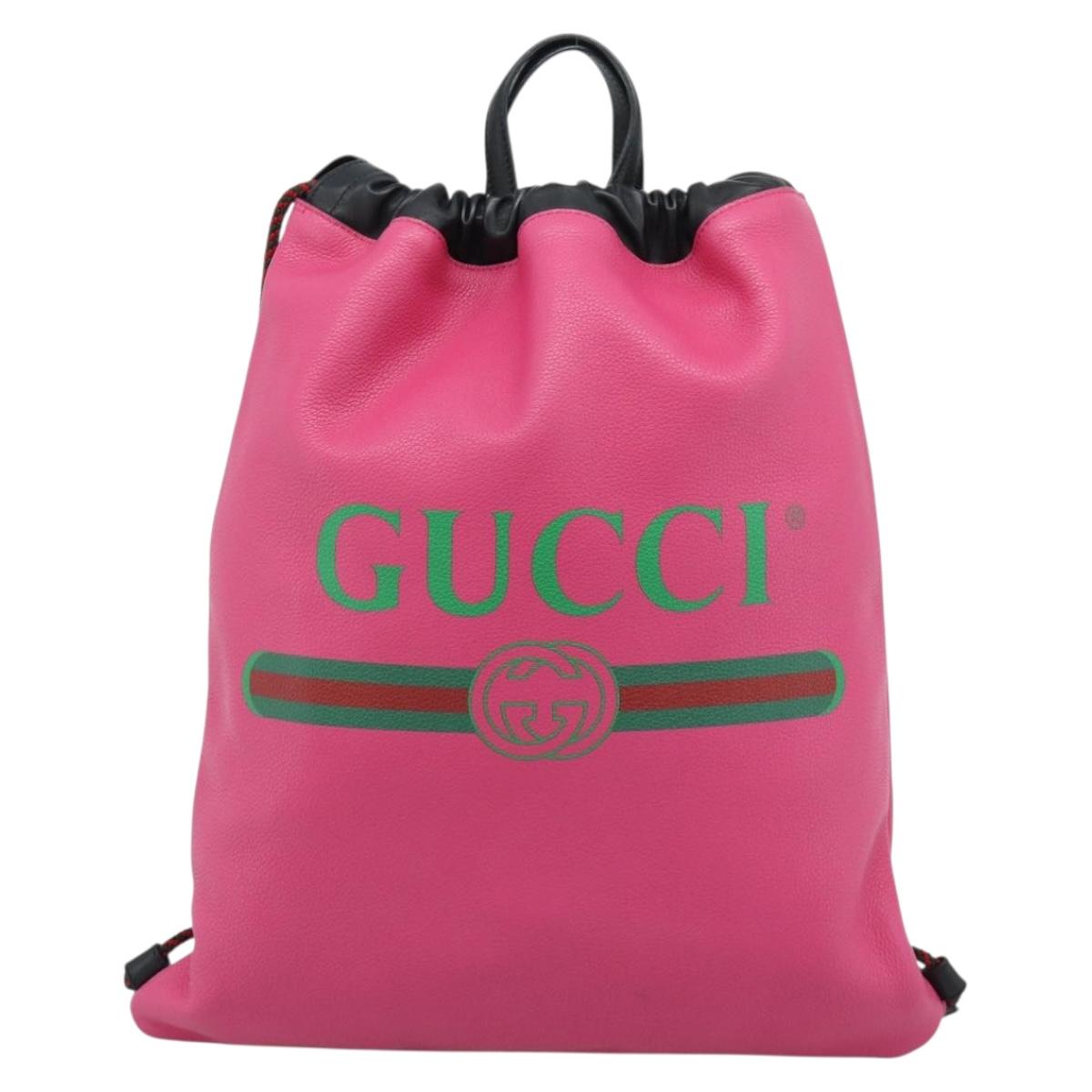 GUCCI Drawstring Backpack Leather Pink 516639 Auth 195079A