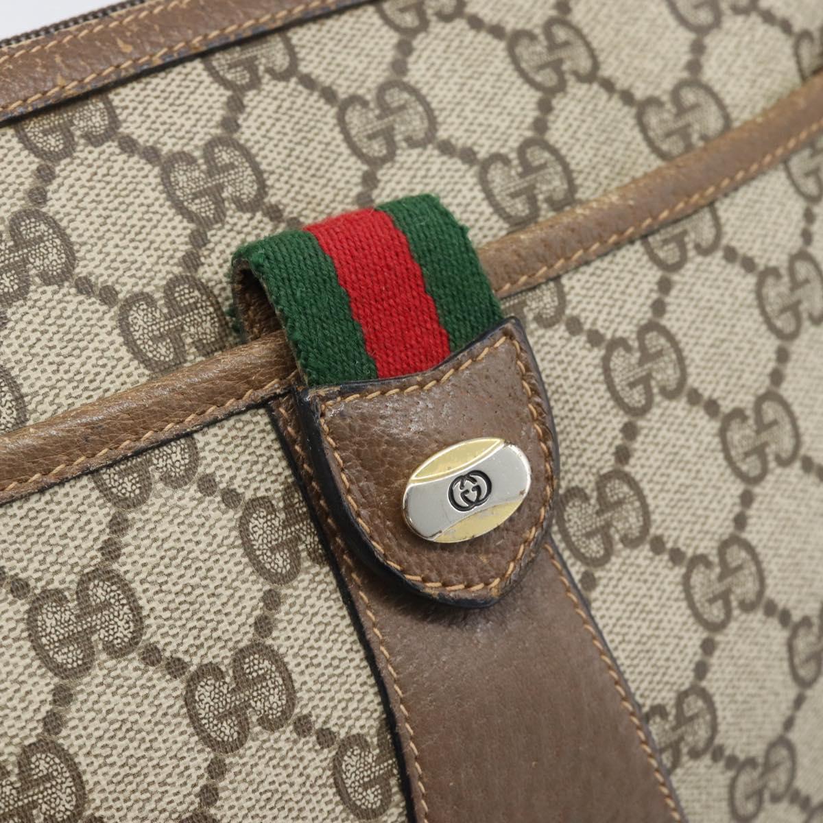 GUCCI GG Supreme Web Sherry Line Bag PVC Beige Gold 89 02 032 Auth 195081
