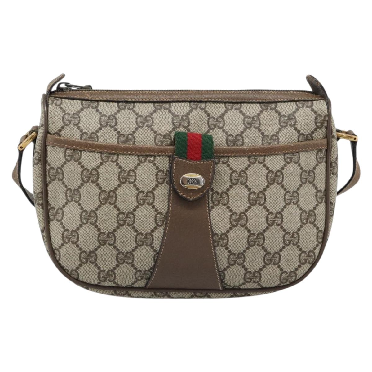 GUCCI GG Supreme Web Sherry Line Bag PVC Beige Gold 89 02 032 Auth 195081