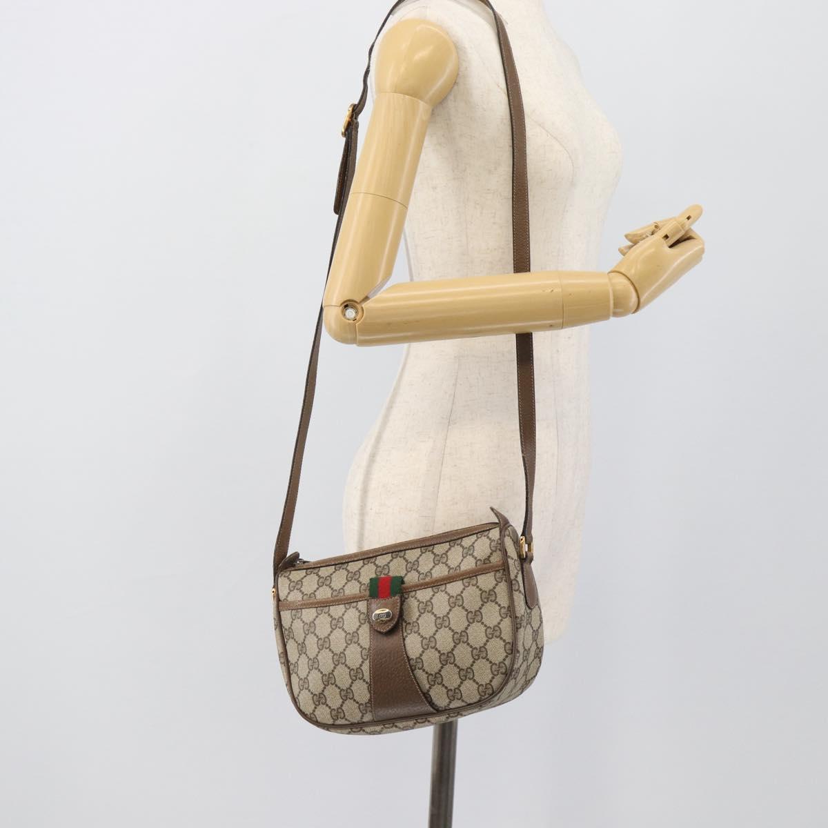 GUCCI GG Supreme Web Sherry Line Bag PVC Beige Gold 89 02 032 Auth 195081