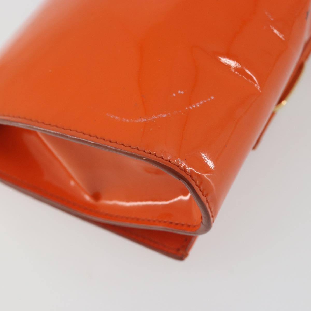 Salvatore Ferragamo Vala Chain Bag Patent leather Orange Gold Auth 195082