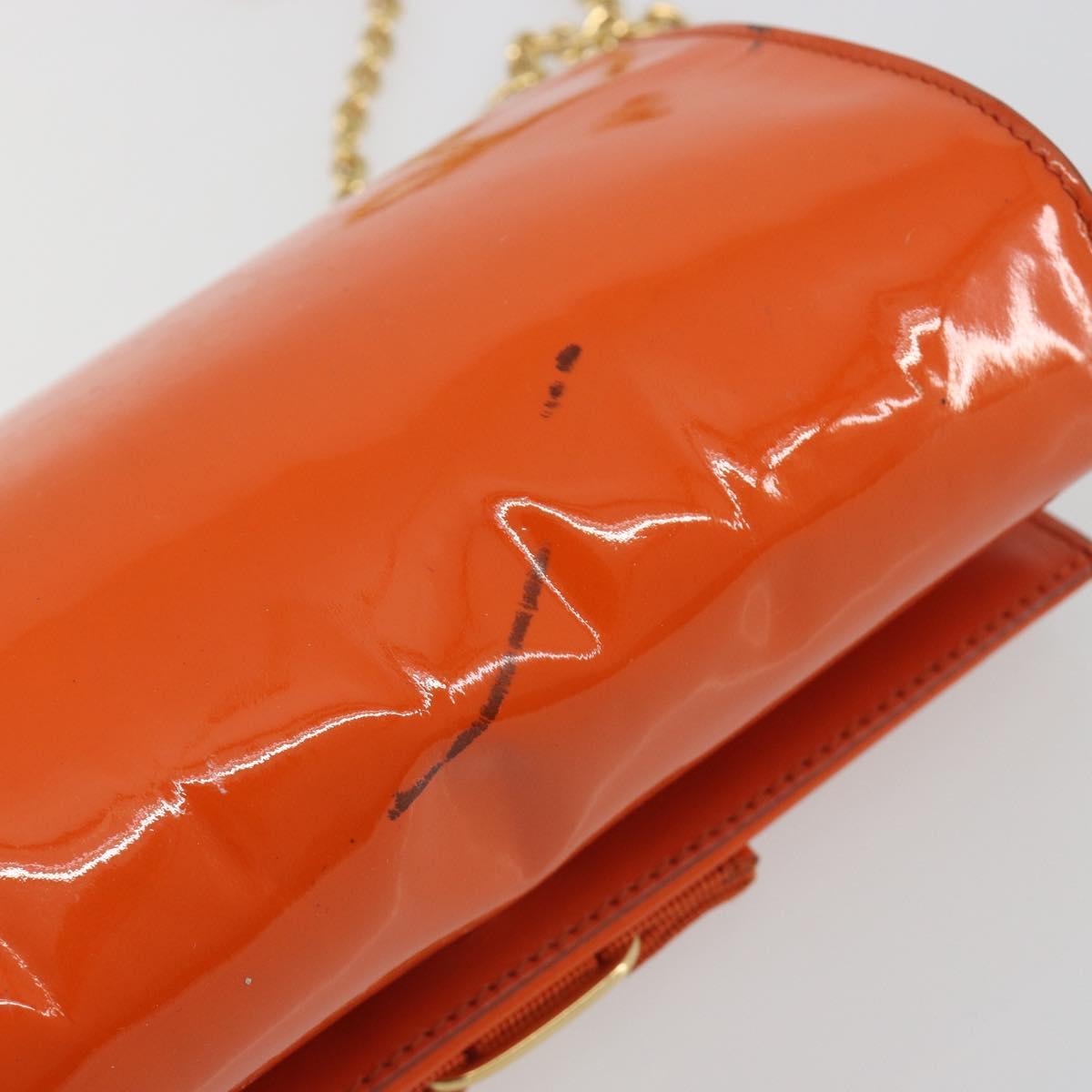 Salvatore Ferragamo Vala Chain Bag Patent leather Orange Gold Auth 195082