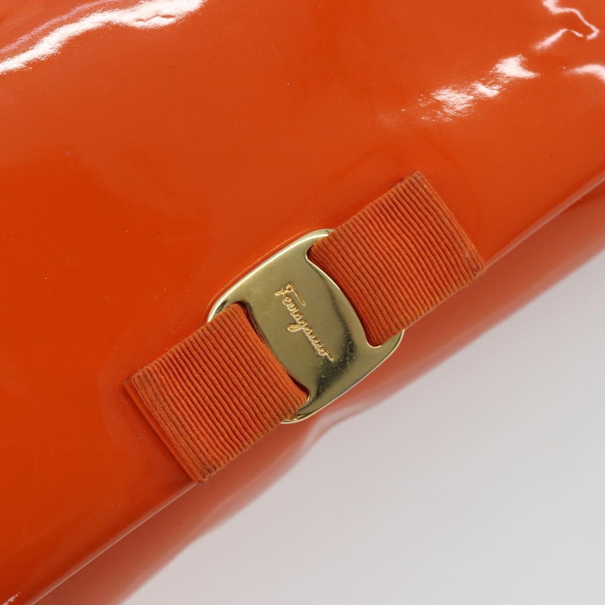 Salvatore Ferragamo Vala Chain Bag Patent leather Orange Gold Auth 195082