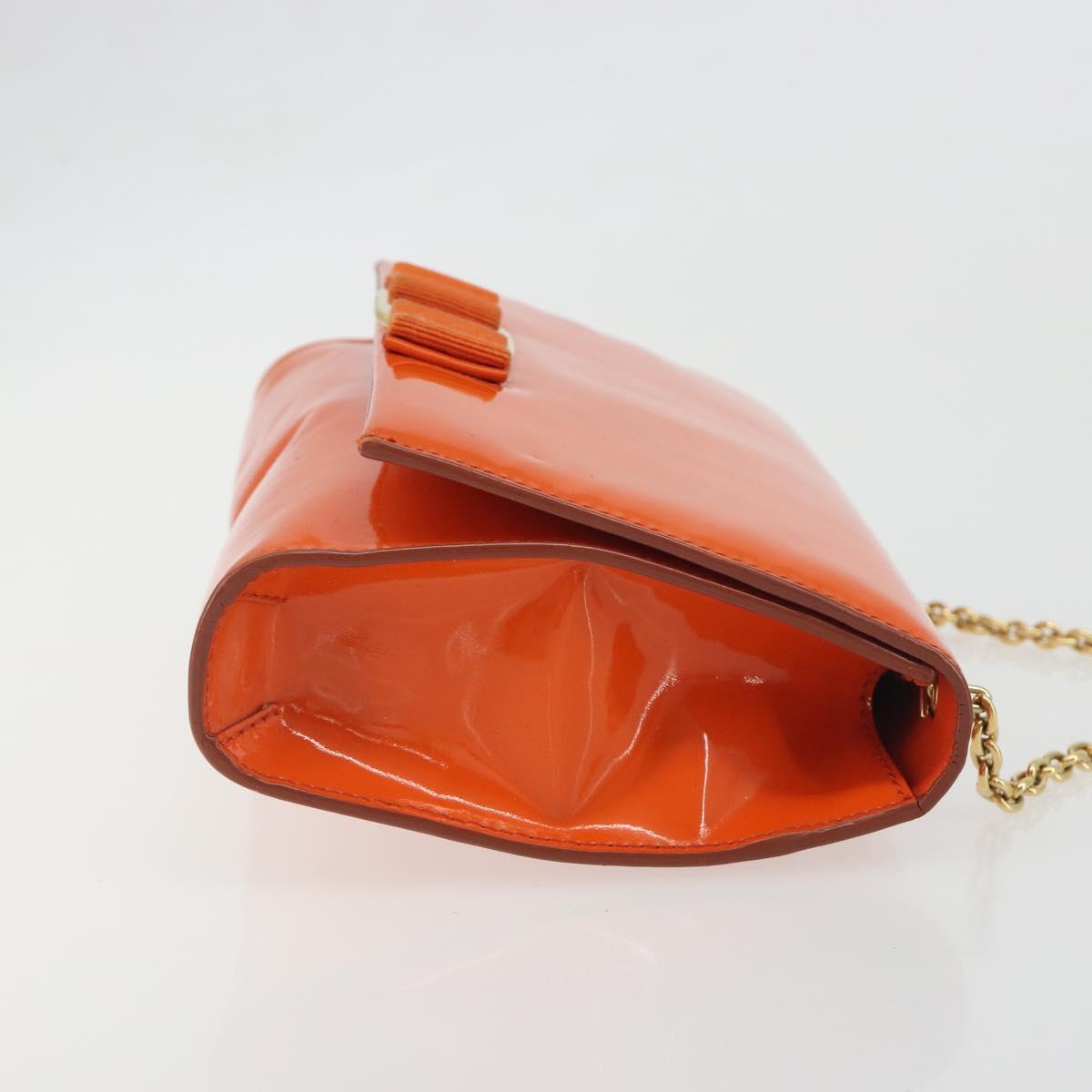 Salvatore Ferragamo Vala Chain Bag Patent leather Orange Gold Auth 195082