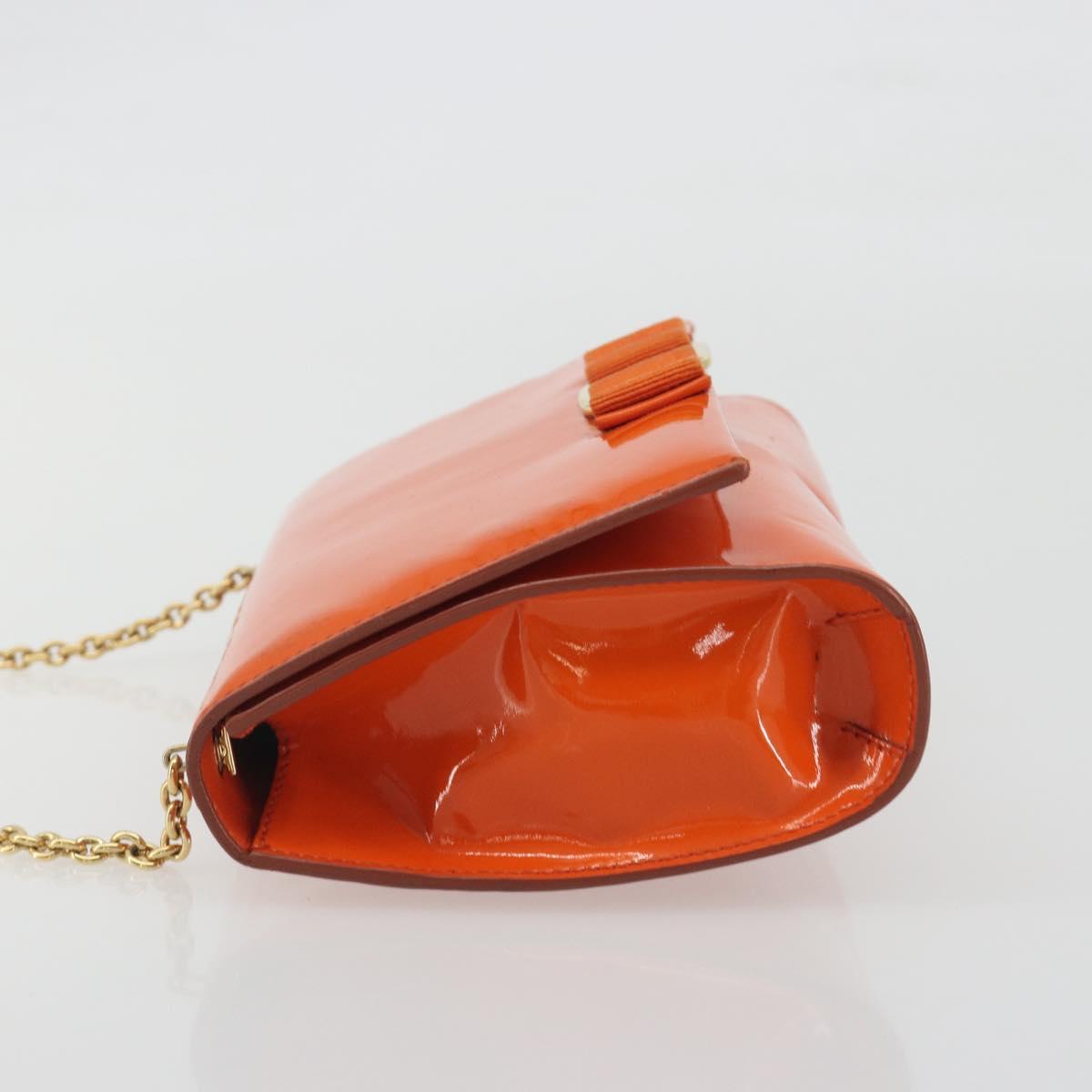 Salvatore Ferragamo Vala Chain Bag Patent leather Orange Gold Auth 195082