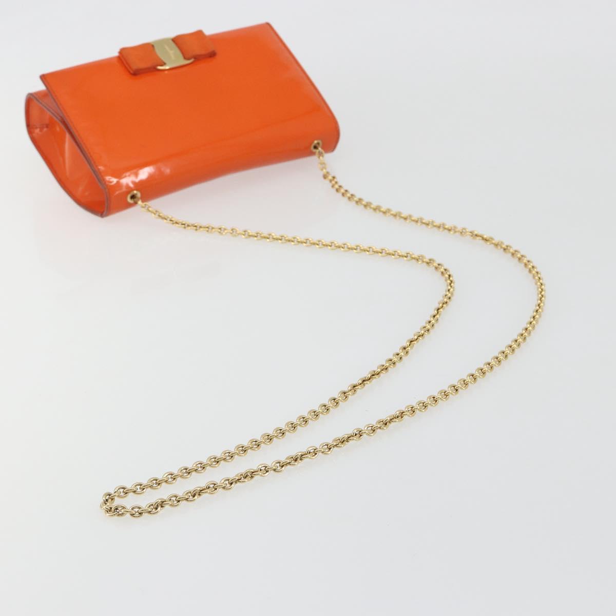 Salvatore Ferragamo Vala Chain Bag Patent leather Orange Gold Auth 195082