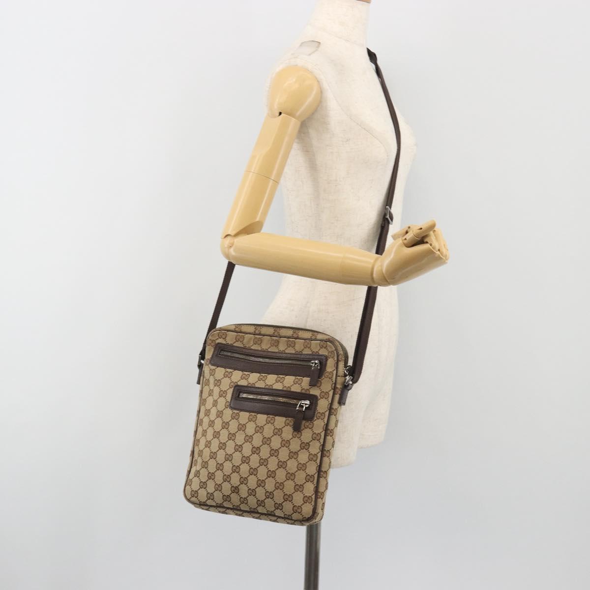 GUCCI GG Canvas Shoulder Bag Beige Silver 92551 Auth 195083