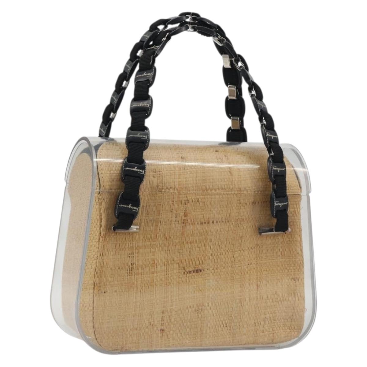 Salvatore Ferragamo Vala Chain Hand Bag Plastic Clear Silver Auth 195087V