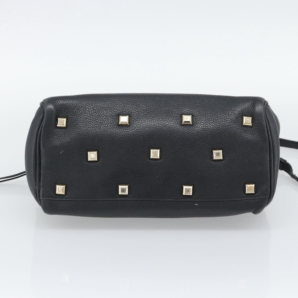 Salvatore Ferragamo Gancini Studio Hand Bag Leather 2way Black Gold Auth 195088
