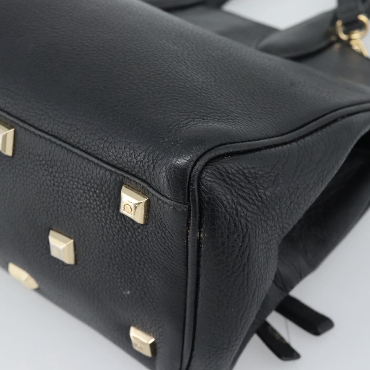 Salvatore Ferragamo Gancini Studio Hand Bag Leather 2way Black Gold Auth 195088