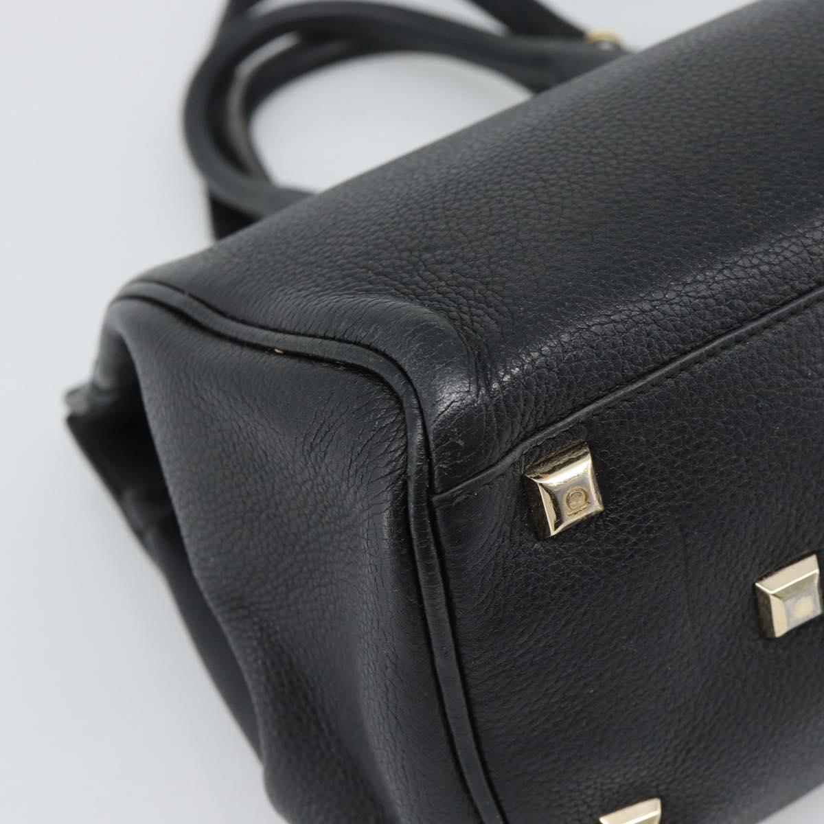 Salvatore Ferragamo Gancini Studio Hand Bag Leather 2way Black Gold Auth 195088