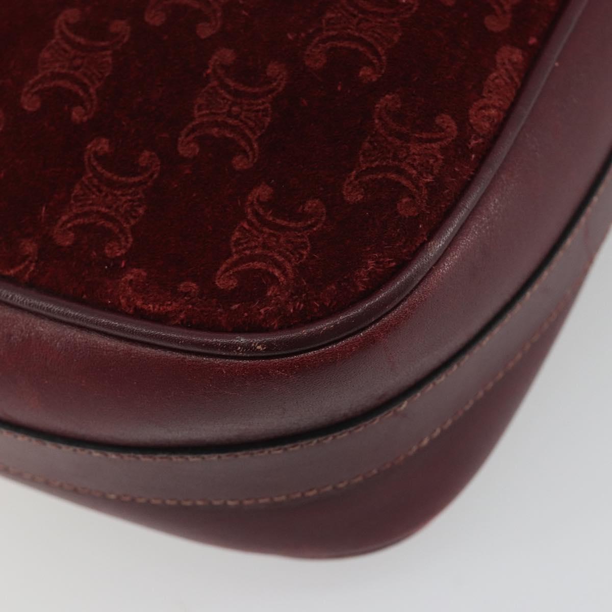 CELINE Macadam Canvas Horse Carriage Bag Suede Bordeaux Gold Auth 195091