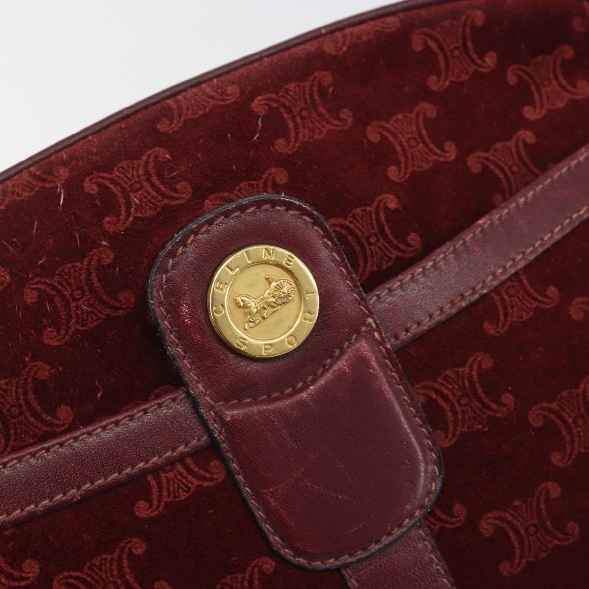 CELINE Macadam Canvas Horse Carriage Bag Suede Bordeaux Gold Auth 195091