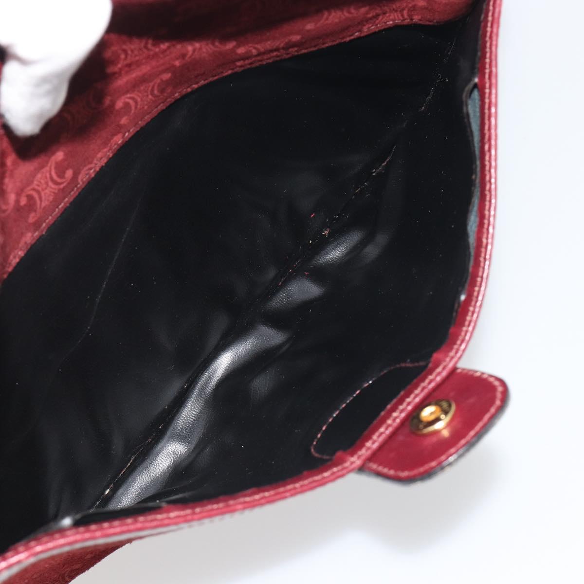 CELINE Macadam Canvas Horse Carriage Bag Suede Bordeaux Gold Auth 195091