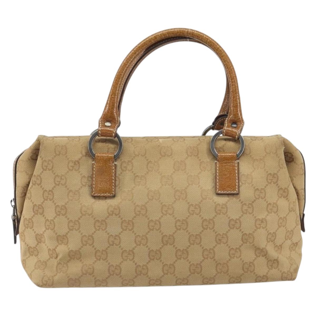 GUCCI GG Canvas Hand Bag Beige Silver 113009 Auth 195092