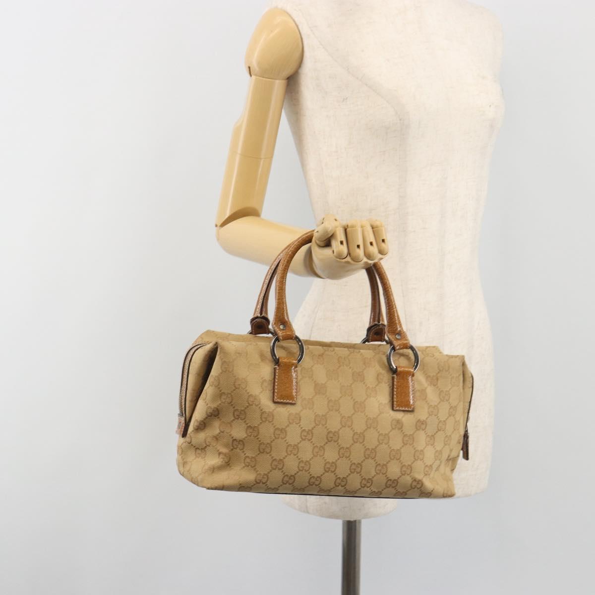 GUCCI GG Canvas Hand Bag Beige Silver 113009 Auth 195092