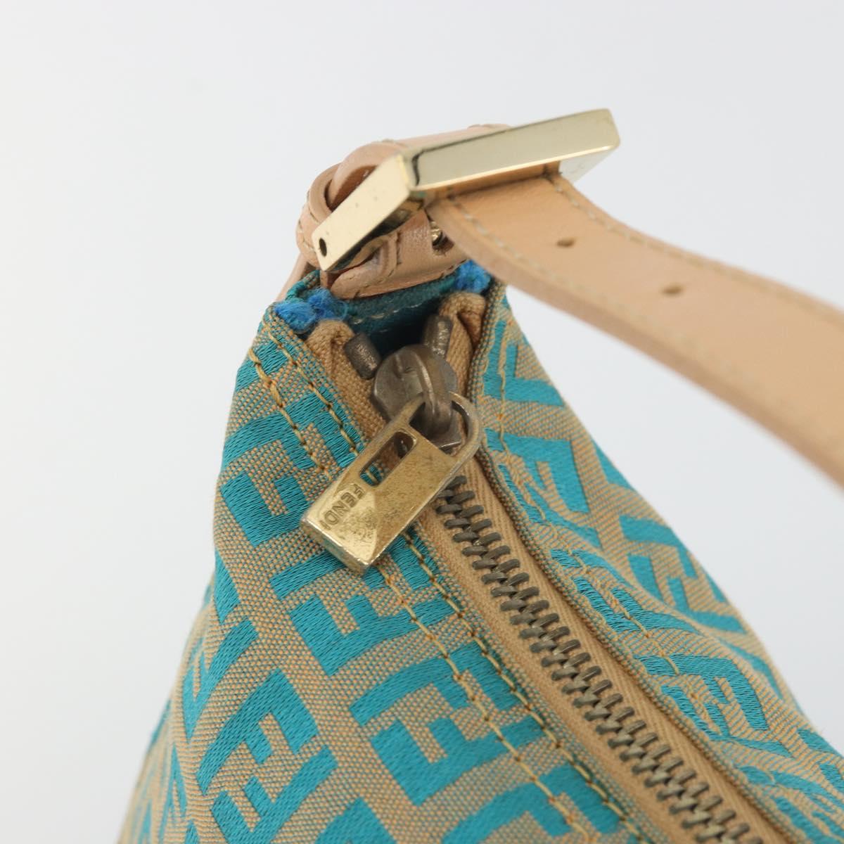 FENDI Zucchino Canvas Hand Bag Gold Green Auth 195094A