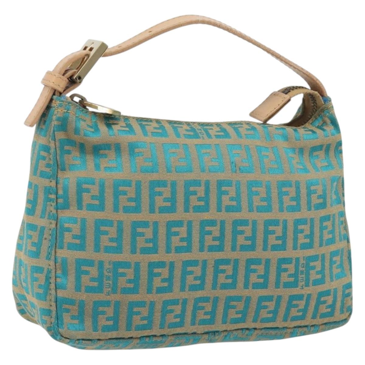 FENDI Zucchino Canvas Hand Bag Gold Green Auth 195094A