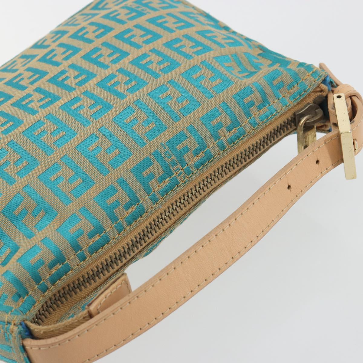FENDI Zucchino Canvas Hand Bag Gold Green Auth 195094A