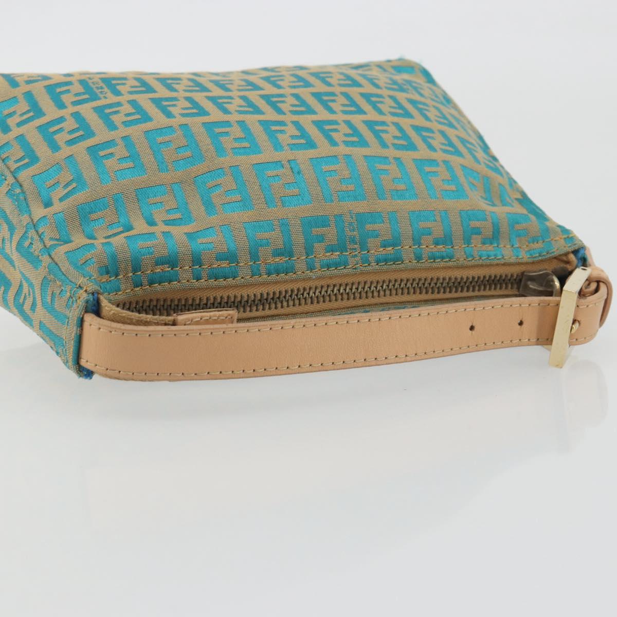 FENDI Zucchino Canvas Hand Bag Gold Green Auth 195094A