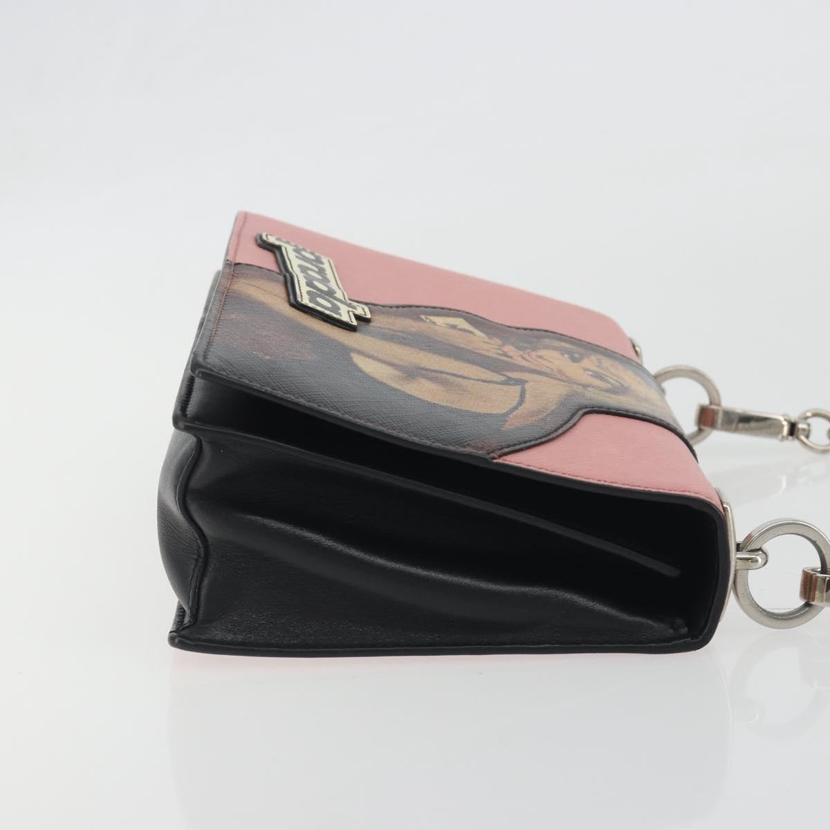 PRADA Chain Shoulder Bag Saffiano leather Pink Silver Auth 195095A