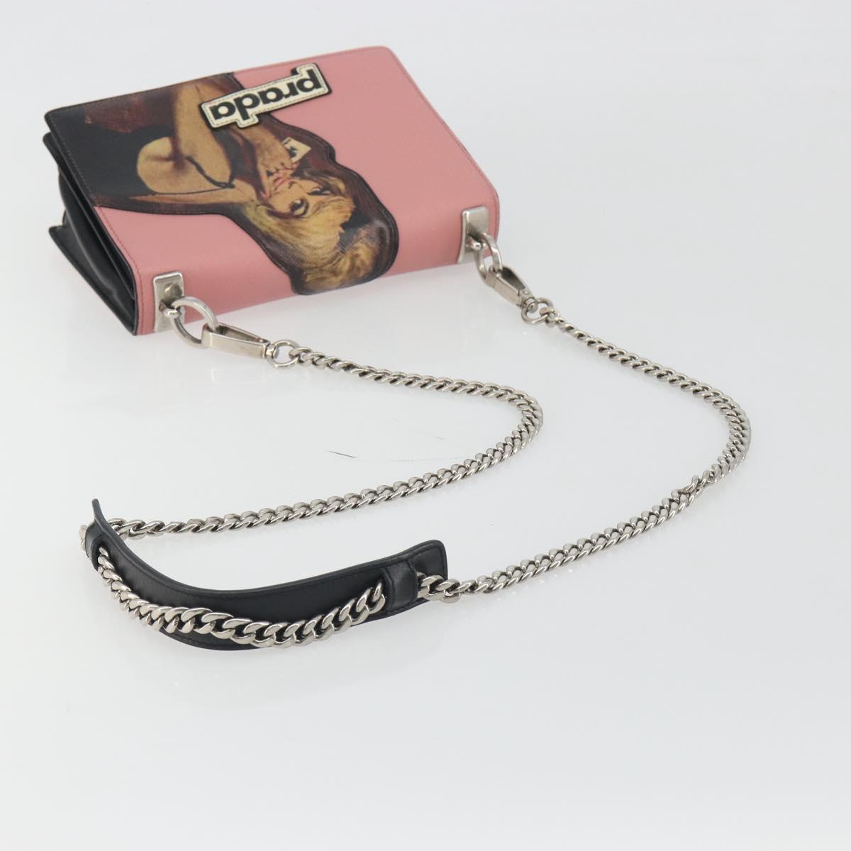 PRADA Chain Shoulder Bag Saffiano leather Pink Silver Auth 195095A