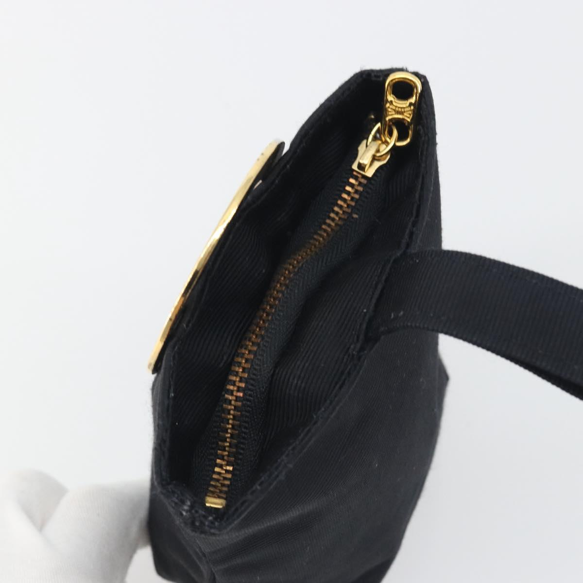 CELINE Circle Pouch Canvas Black Gold Auth 195098A
