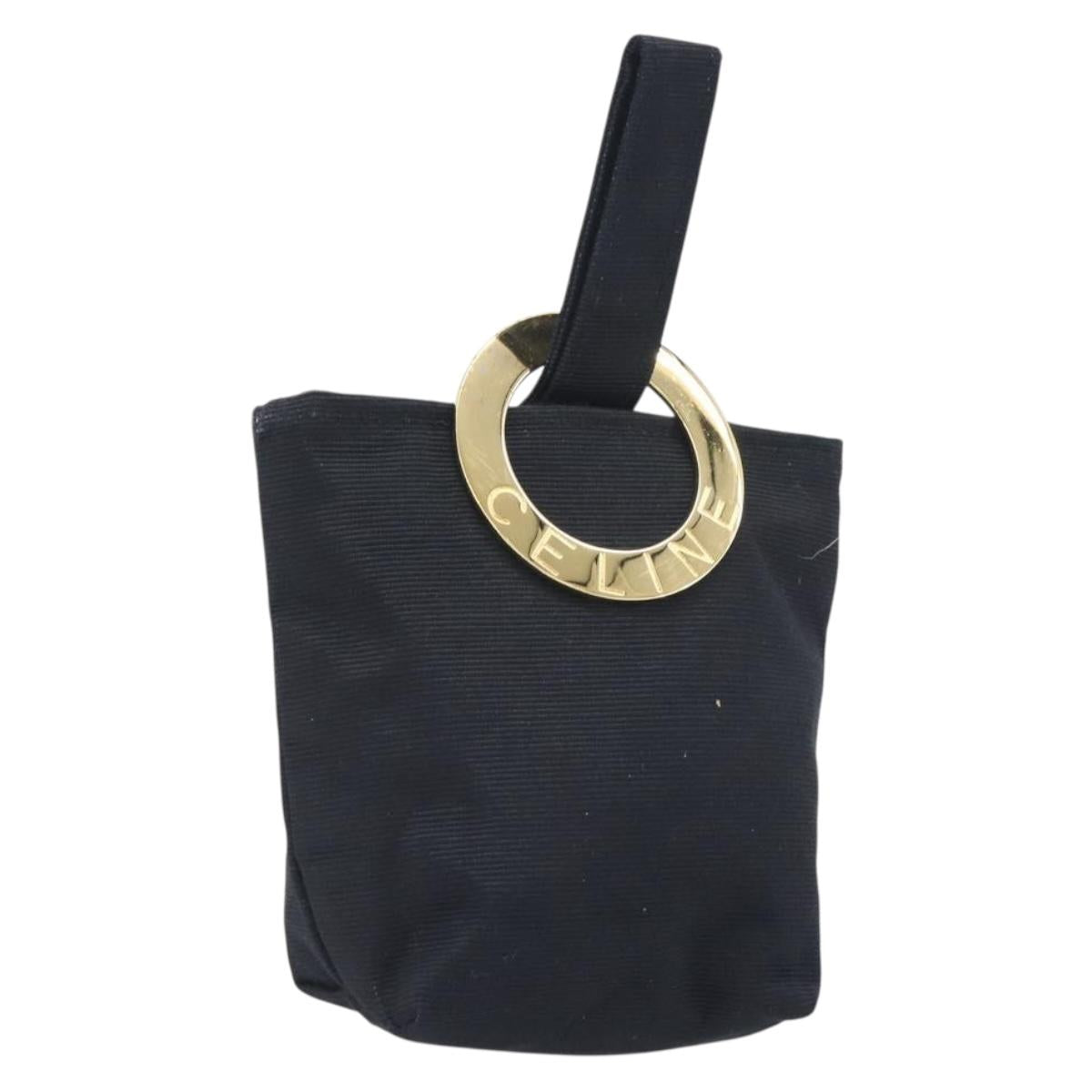 CELINE Circle Pouch Canvas Black Gold Auth 195098A