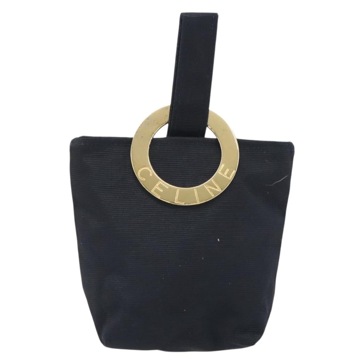 CELINE Circle Pouch Canvas Black Gold Auth 195098A