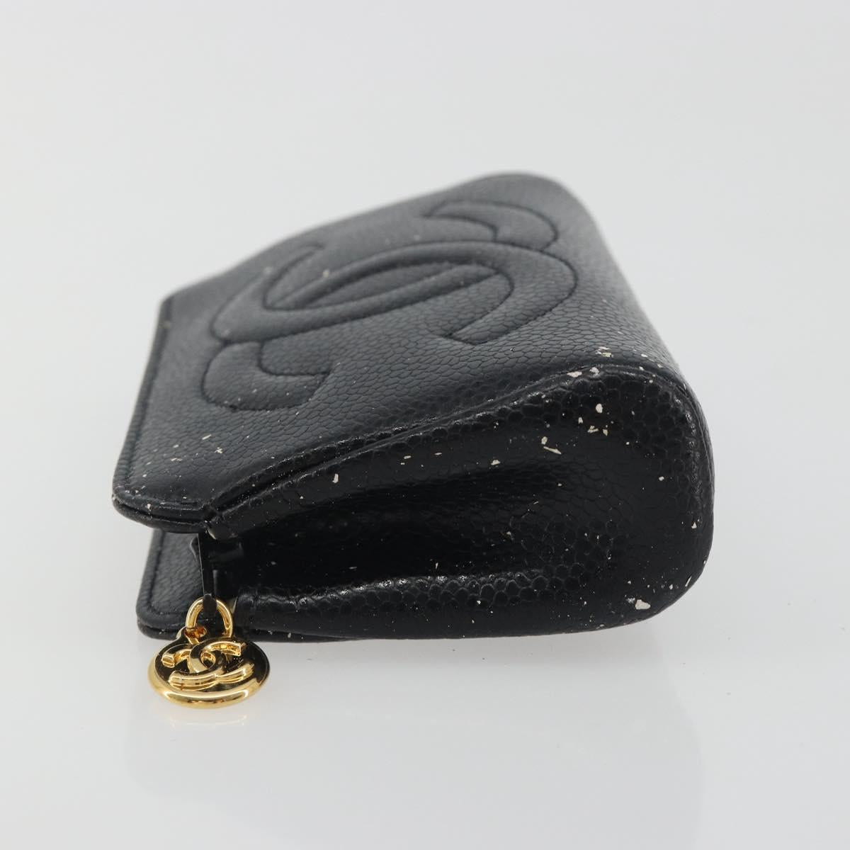 CHANEL COCO Mark Pouch Caviar Skin Black Gold CC Auth 195101