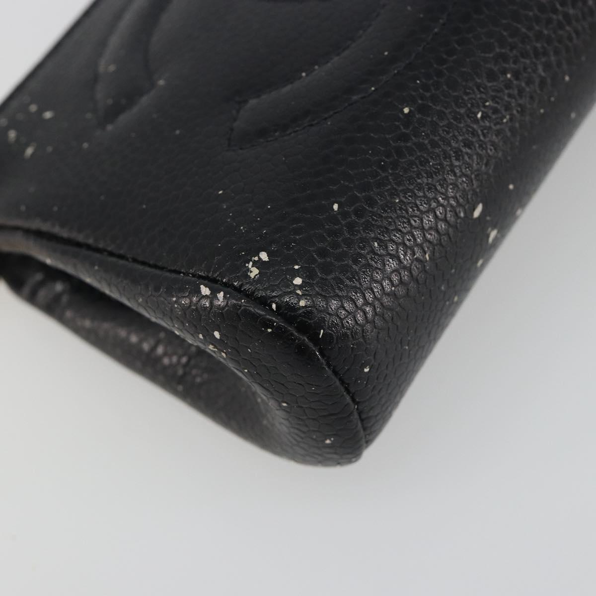 CHANEL COCO Mark Pouch Caviar Skin Black Gold CC Auth 195101