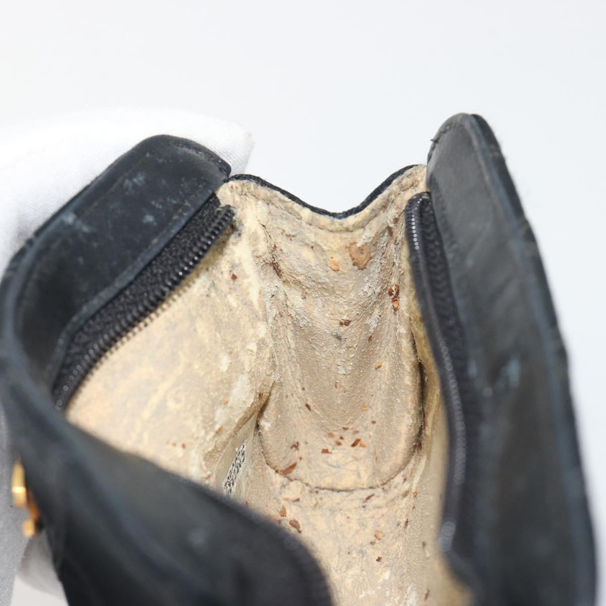 CHANEL Bicolore Pouch Satin Black Gold CC Auth 195103