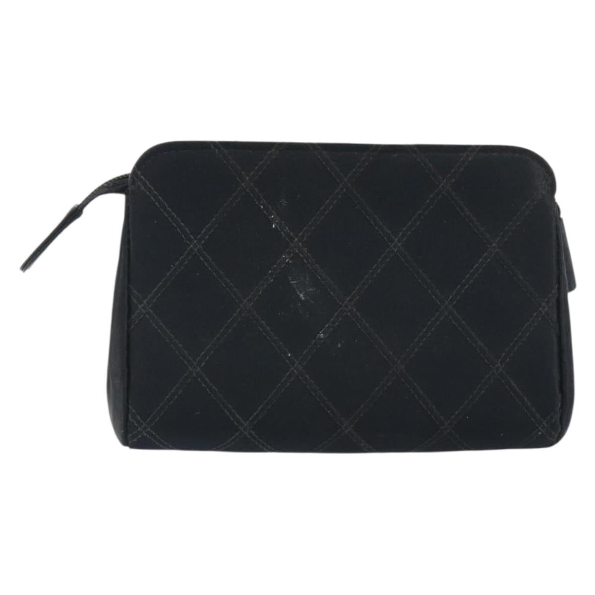 CHANEL Bicolore Pouch Satin Black Gold CC Auth 195103