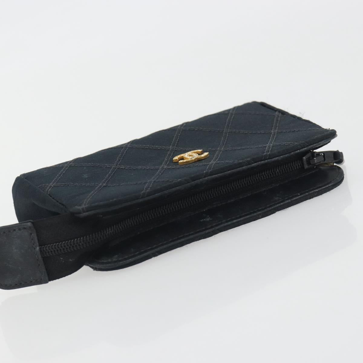 CHANEL Bicolore Pouch Satin Black Gold CC Auth 195103