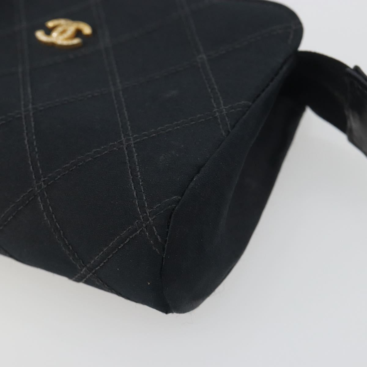 CHANEL Bicolore Pouch Satin Black Gold CC Auth 195103