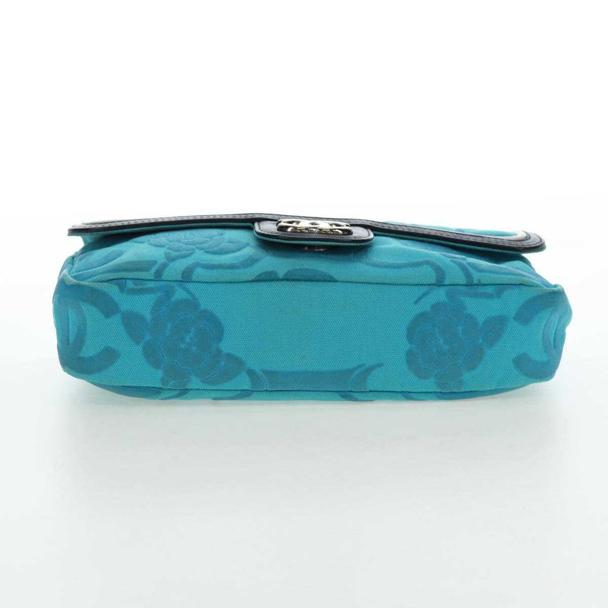 CHANEL Chain Shoulder Bag Canvas Turquoise Blue Silver CC Auth 195104M