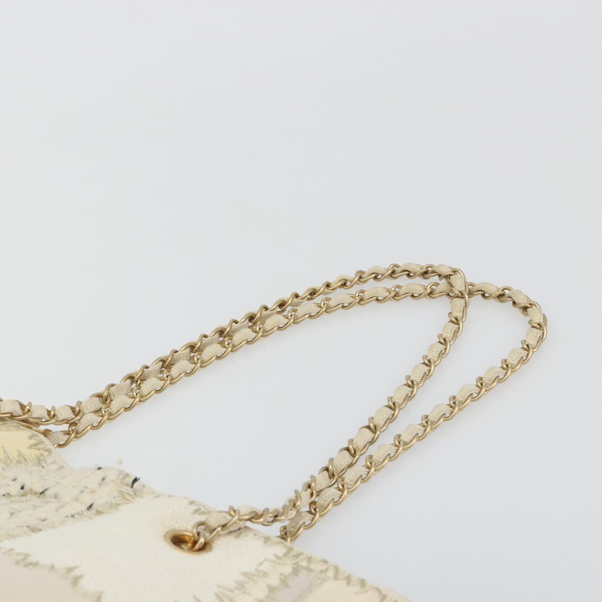 CHANEL Patchwork Chain Tote Bag Tweed Ivory Gold CC Auth 195106SM