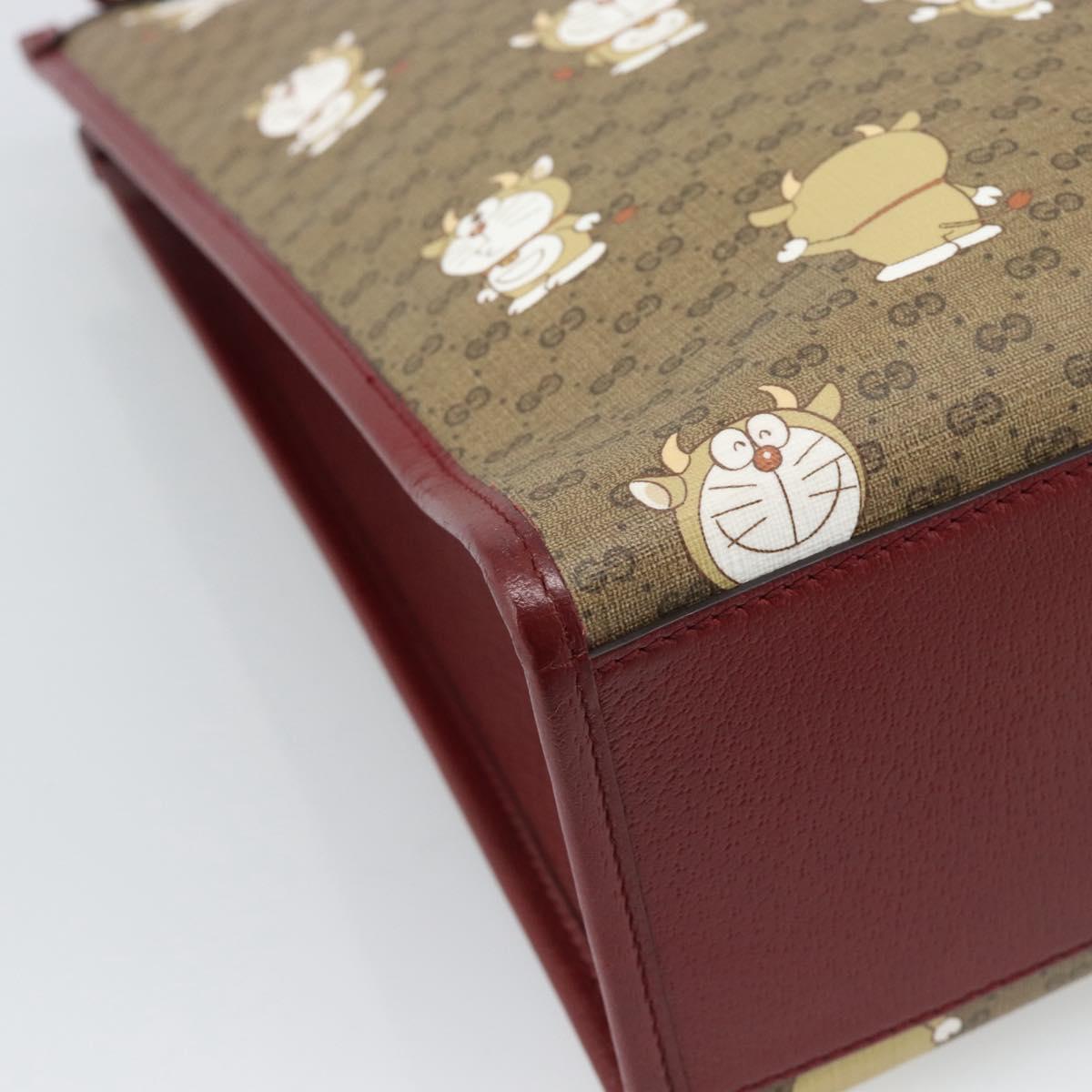 GUCCI Doraemon Micro GG Hand Bag PVC 2way Beige Gold 654345 Auth 195107SAM