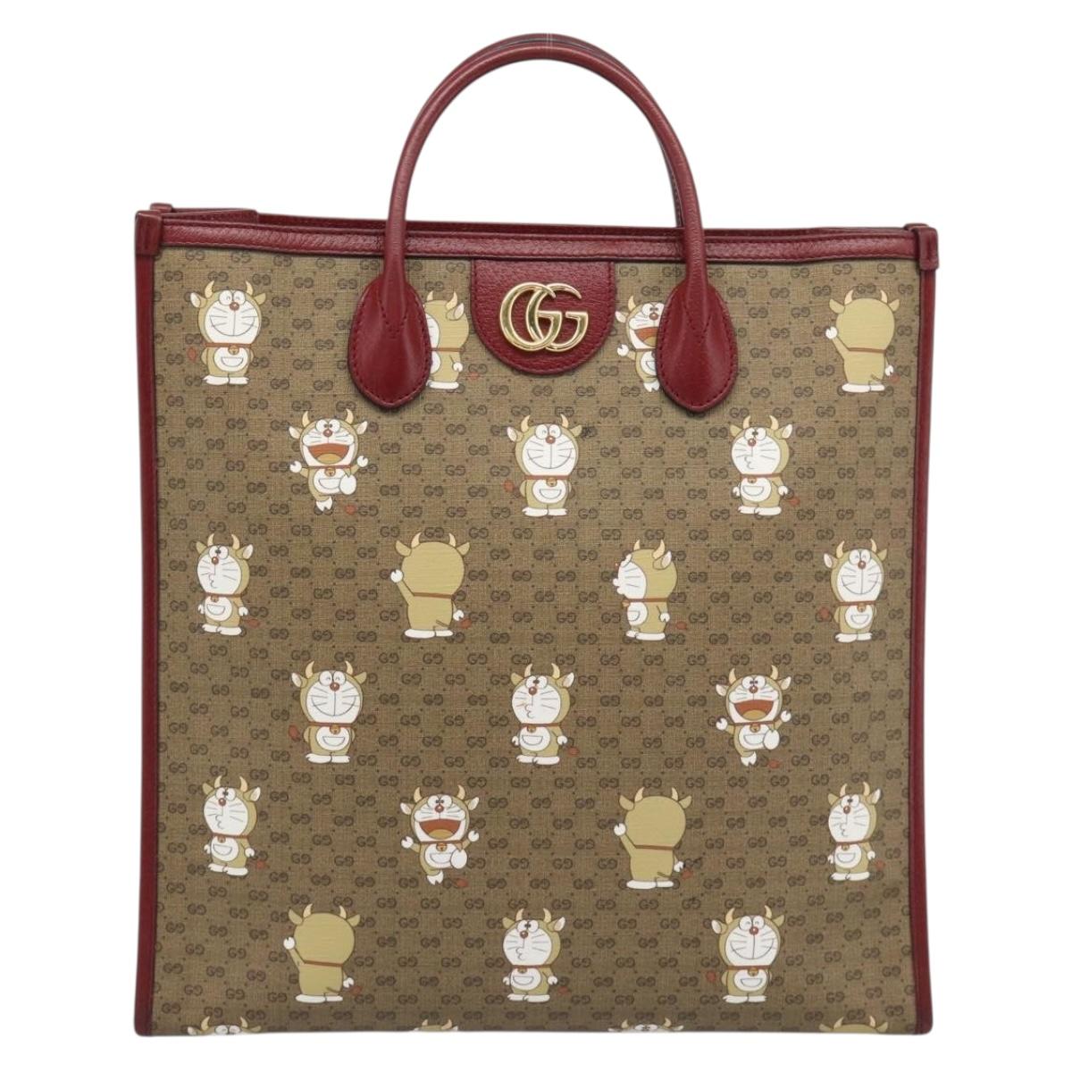 GUCCI Doraemon Micro GG Hand Bag PVC 2way Beige Gold 654345 Auth 195107SAM