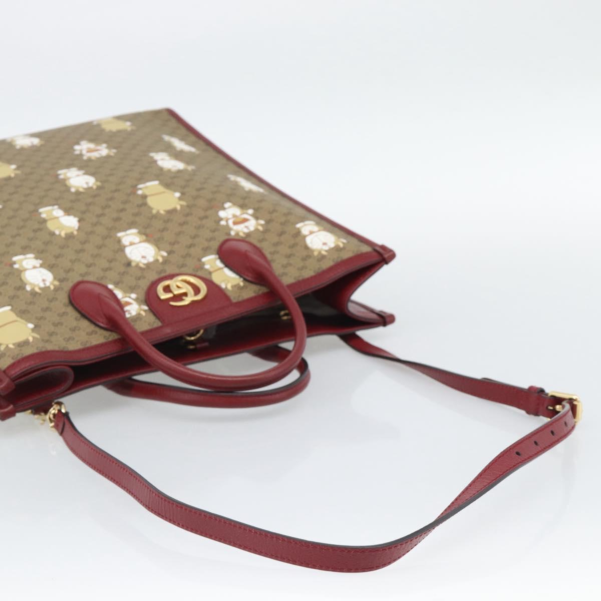 GUCCI Doraemon Micro GG Hand Bag PVC 2way Beige Gold 654345 Auth 195107SAM
