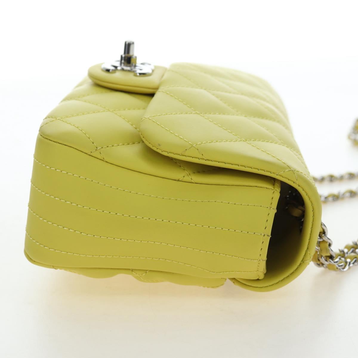 CHANEL Matelasse 20 Chain Shoulder Bag Leather Yellow Silver CC Auth 195108M
