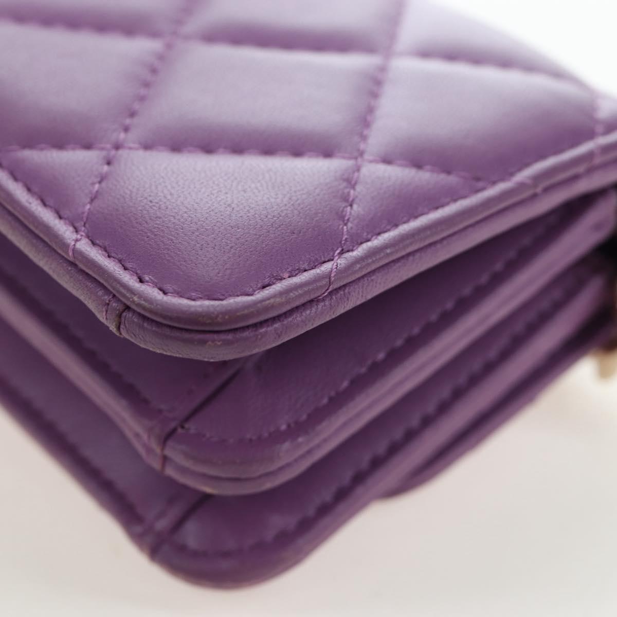 CHANEL Matelasse Chain Shoulder Pouch Lamb Skin Purple Gold CC Auth 195109M