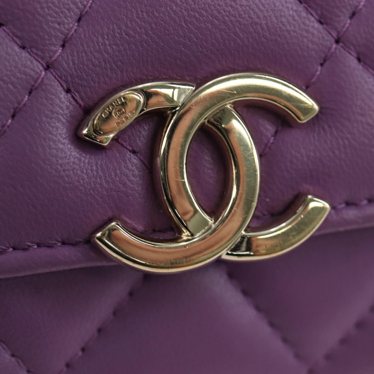 CHANEL Matelasse Chain Shoulder Pouch Lamb Skin Purple Gold CC Auth 195109M