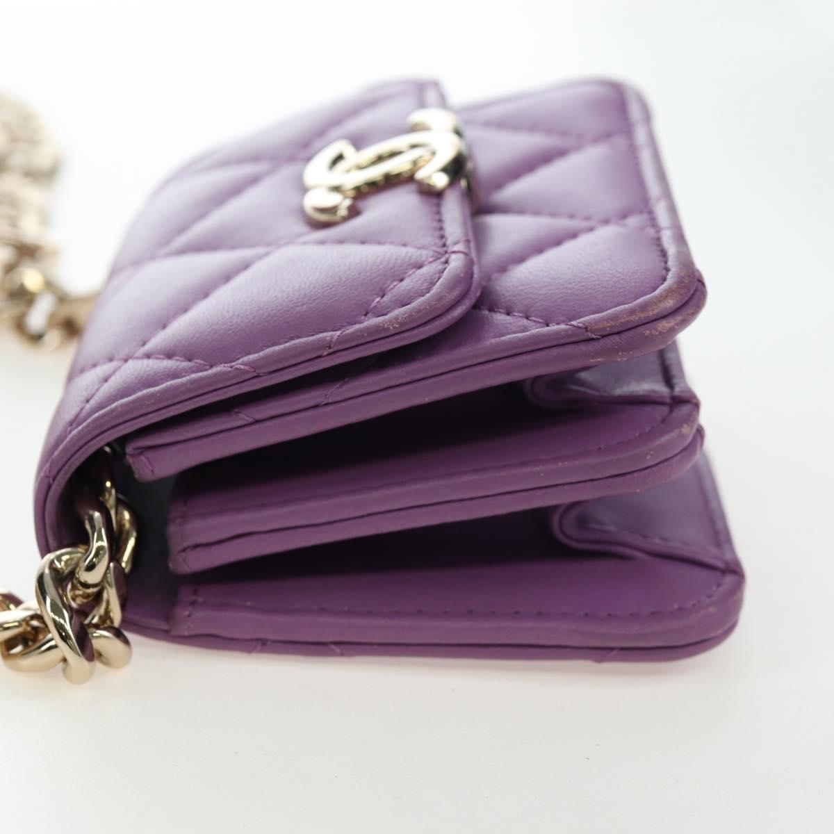 CHANEL Matelasse Chain Shoulder Pouch Lamb Skin Purple Gold CC Auth 195109M