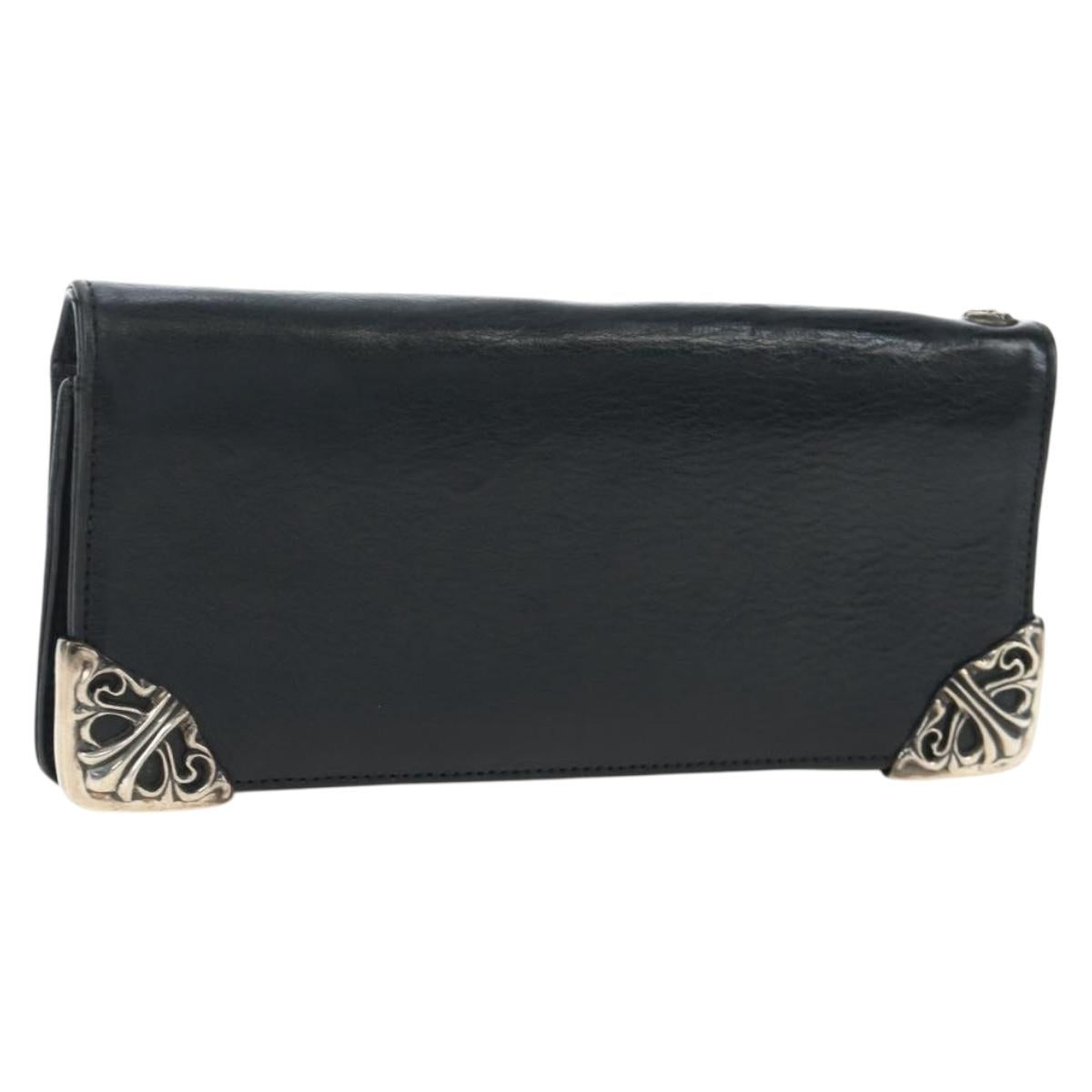 Chrome Hearts Single Fall Long Wallet Leather Black Silver Auth 195110M