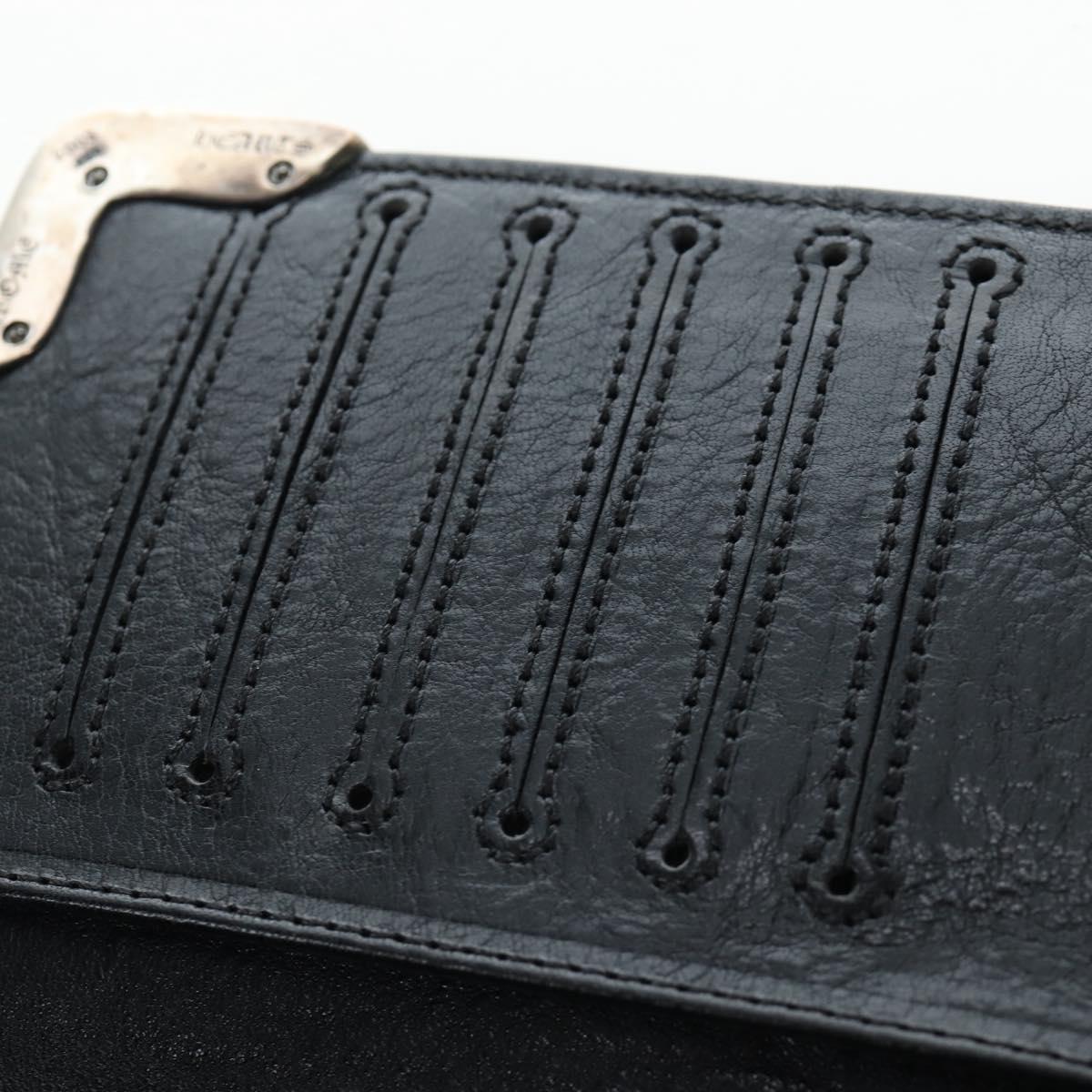 Chrome Hearts Single Fall Long Wallet Leather Black Silver Auth 195110M