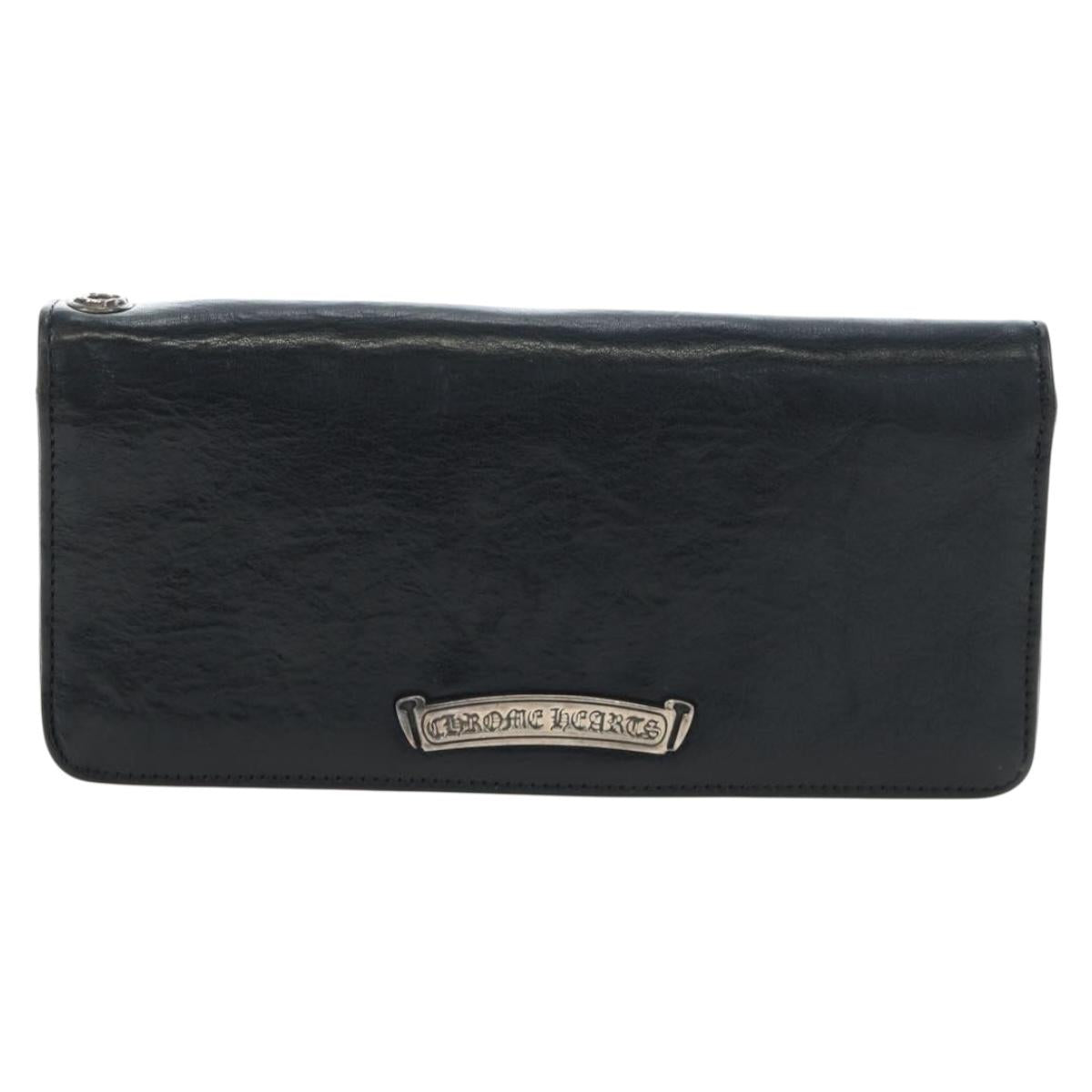 Chrome Hearts Single Fall Long Wallet Leather Black Silver Auth 195110M